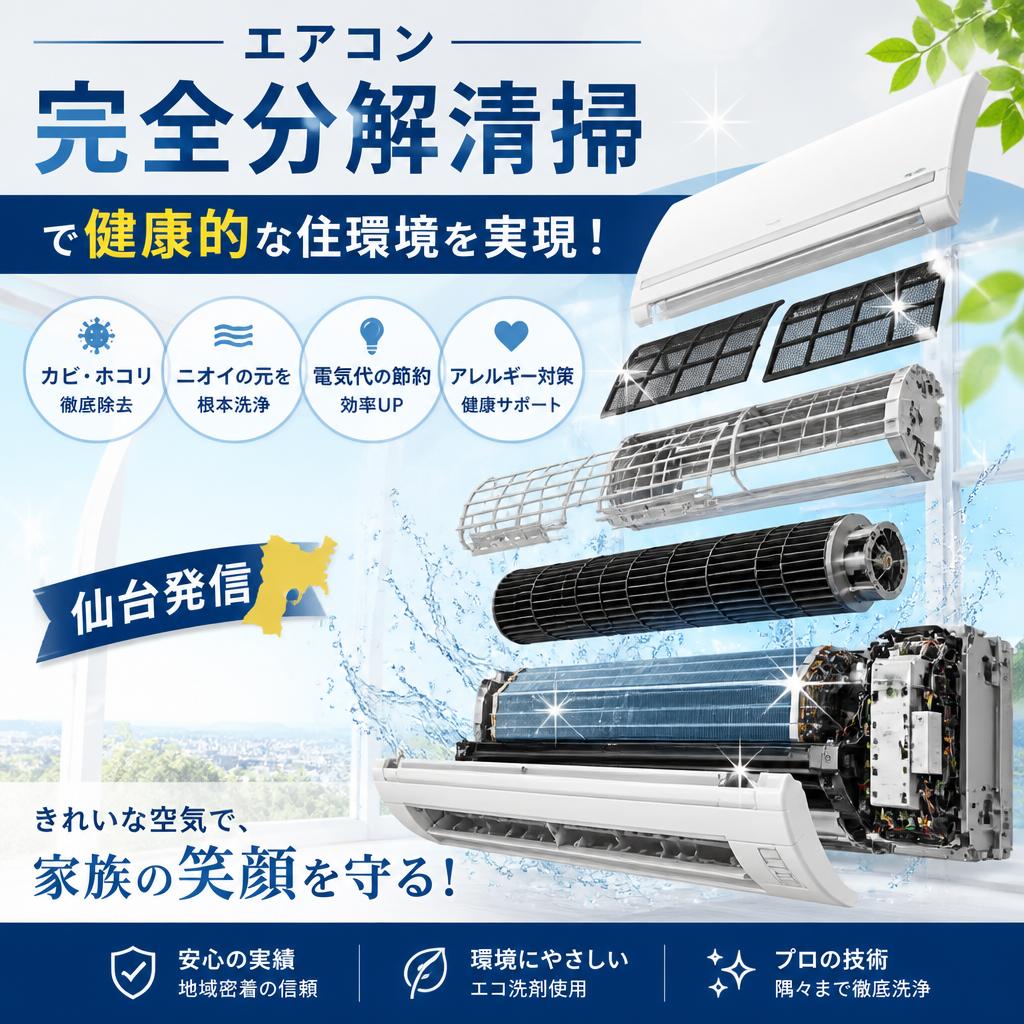 エアコン完全分解清掃で健康的な住環境を実現！仙台発信