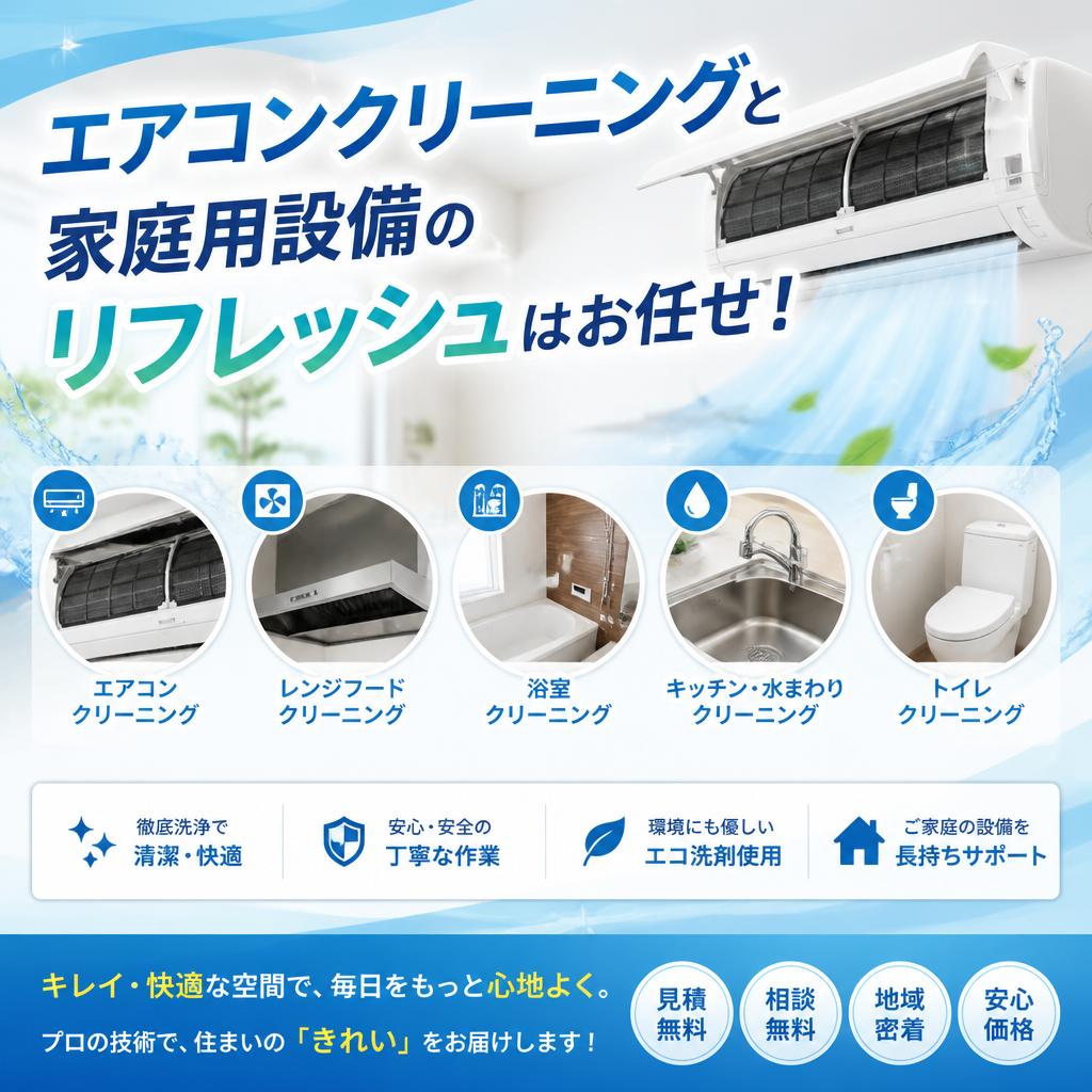 エアコンクリーニングと家庭用設備のリフレッシュはお任せ！
