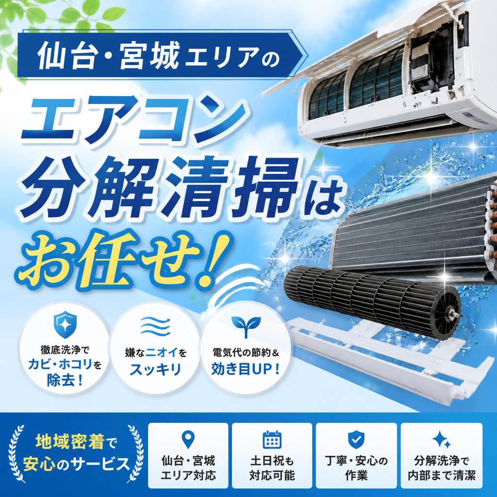 仙台・宮城エリアのエアコン分解清掃はお任せ！