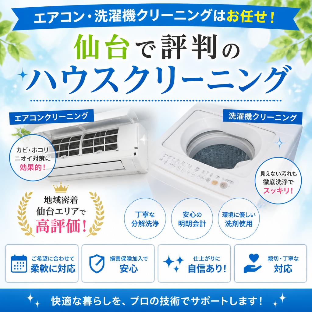 エアコン・洗濯機クリーニングはお任せ！仙台で評判のハウスクリーニング