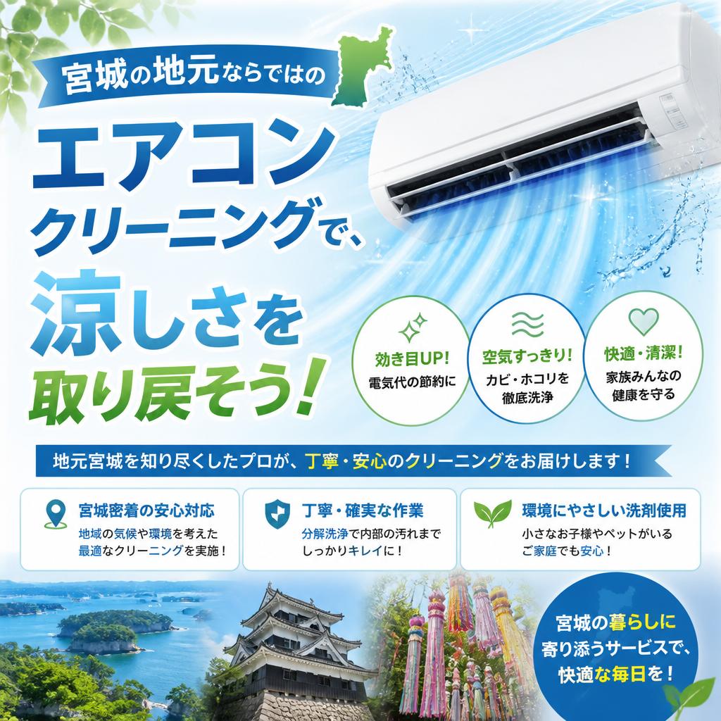 宮城の地元ならではのエアコンクリーニングで、涼しさを取り戻そう！