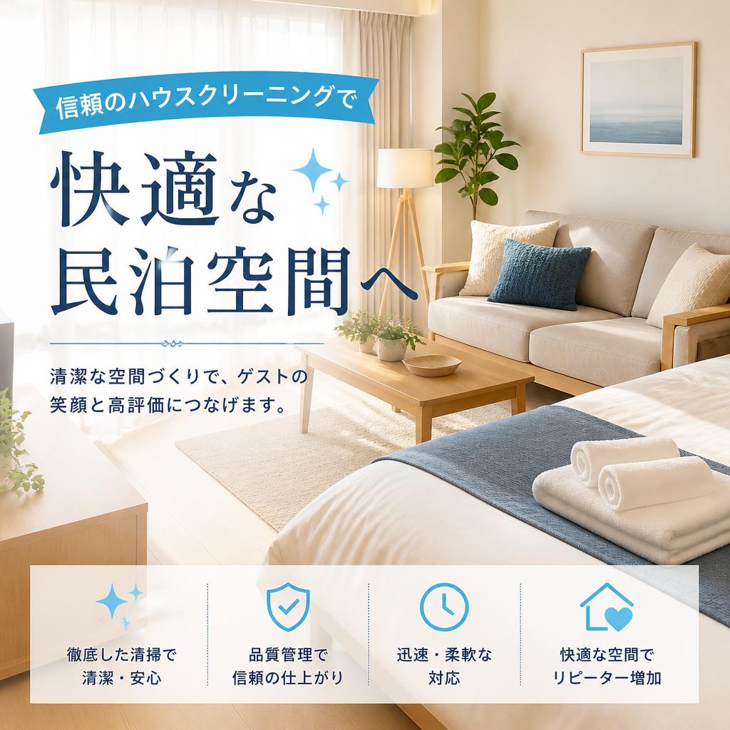 信頼のハウスクリーニングで快適な民泊空間へ