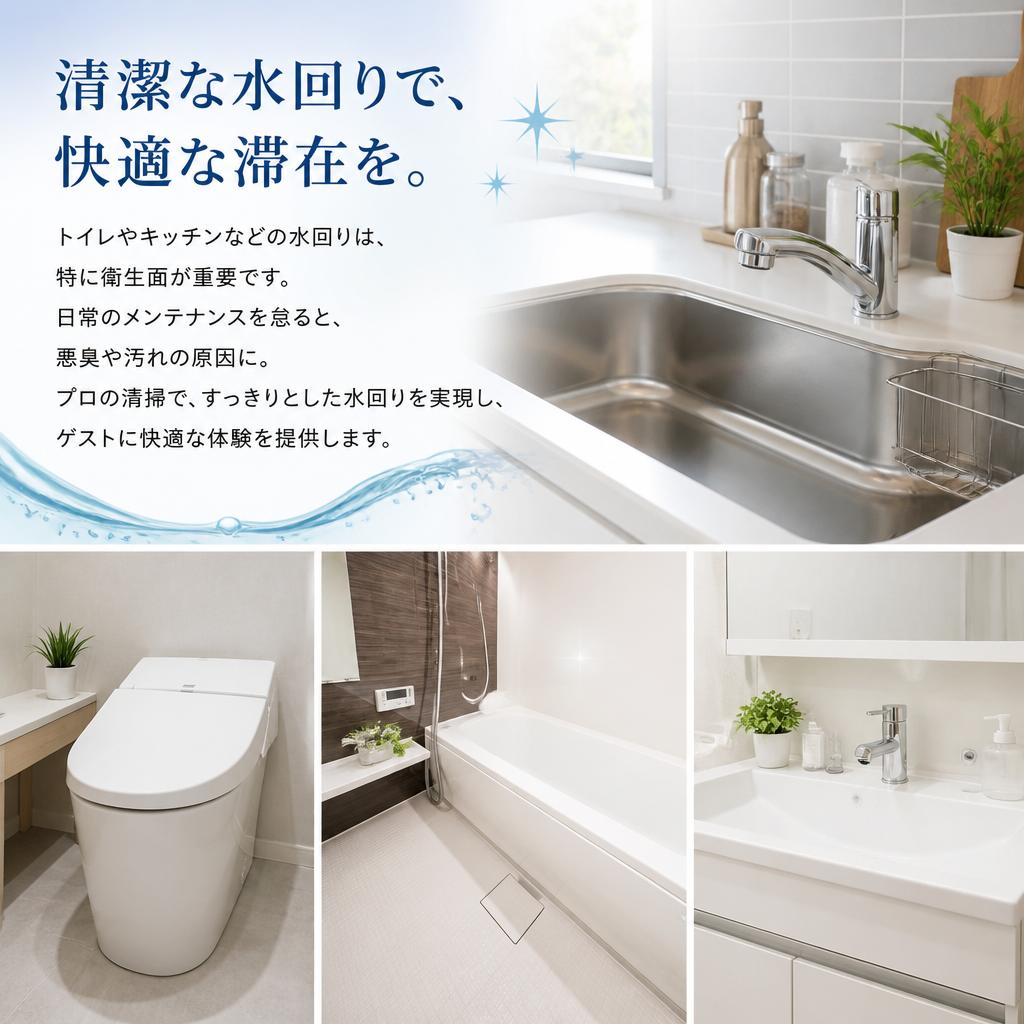 3. 水回りの清掃で快適なご滞在をサポート