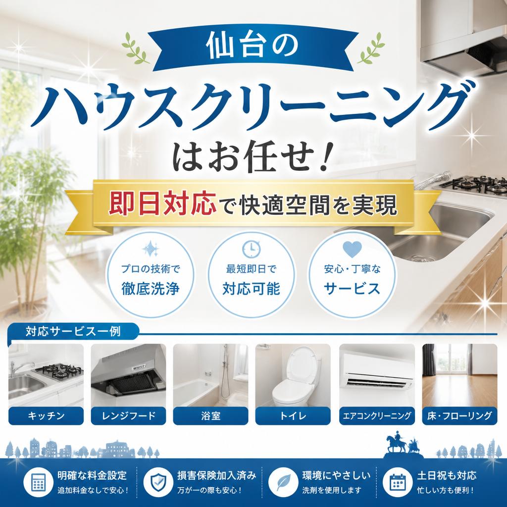 仙台のハウスクリーニングはお任せ！即日対応で快適空間を実現