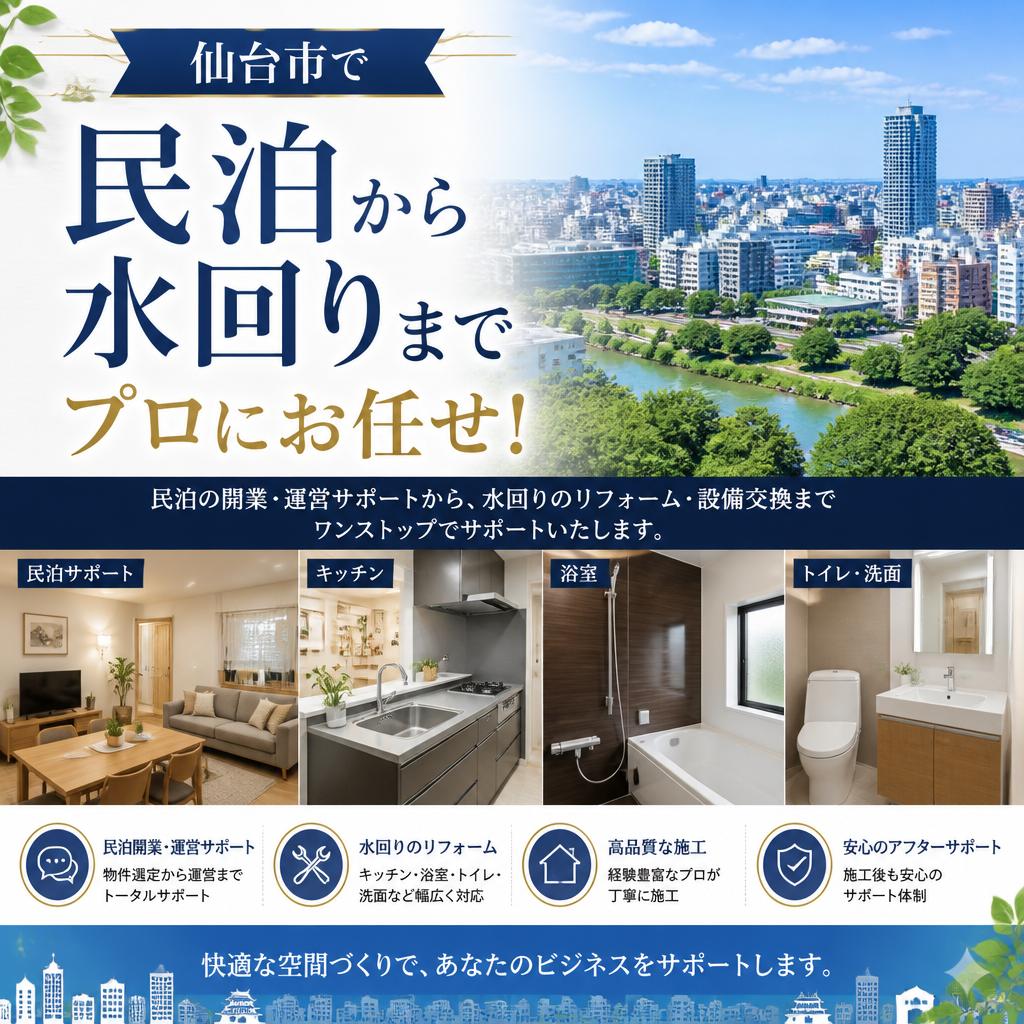 仙台市で民泊から水回りまでプロにお任せ！